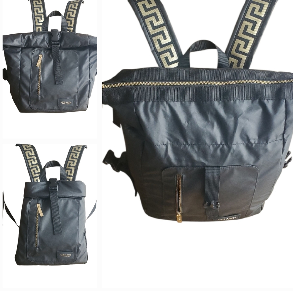 Versace Black and Gold Convertable Travel Large / Mini Backpack Bag Unisex